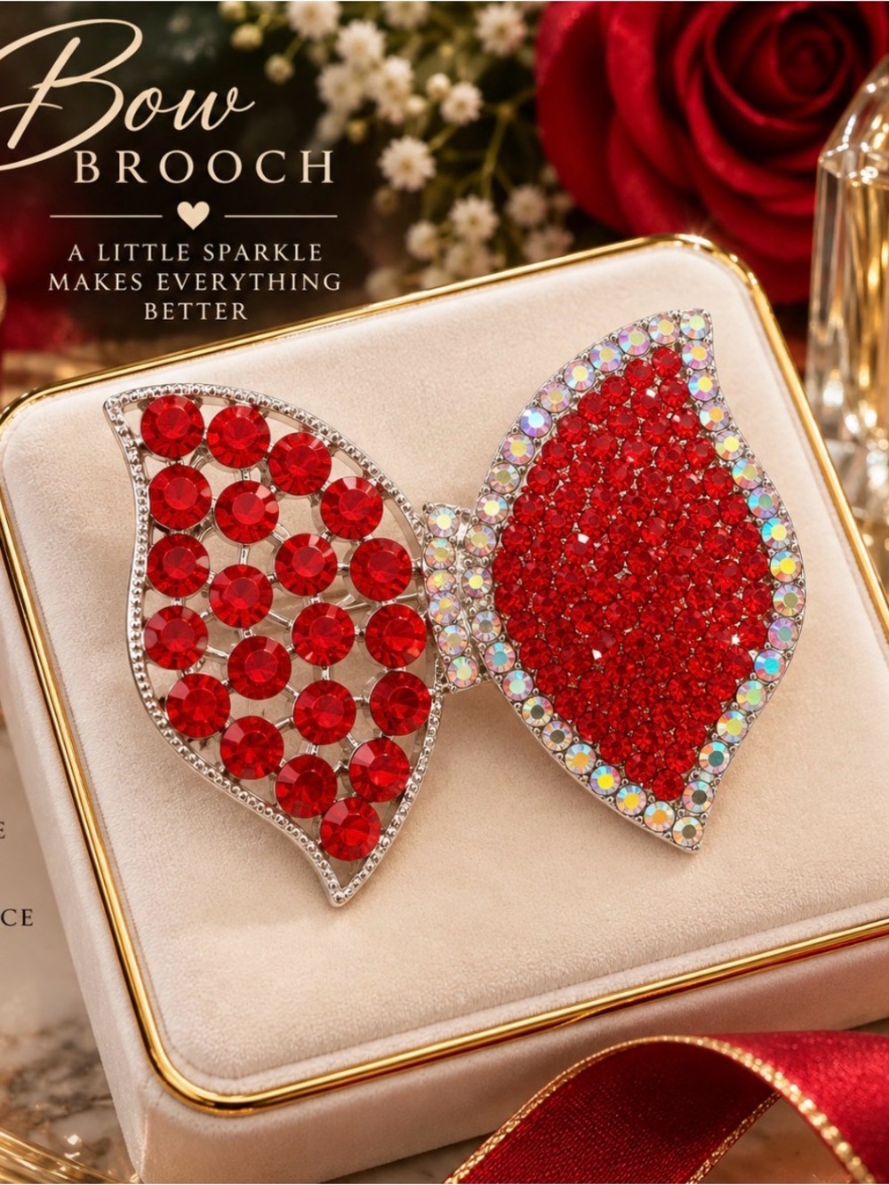Red Crystal Bow Brooch by